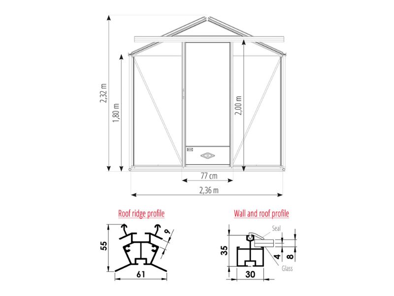 Luxia Lean-to — oranjerie adosată din aluminiu și sticlă securizată, LAMS