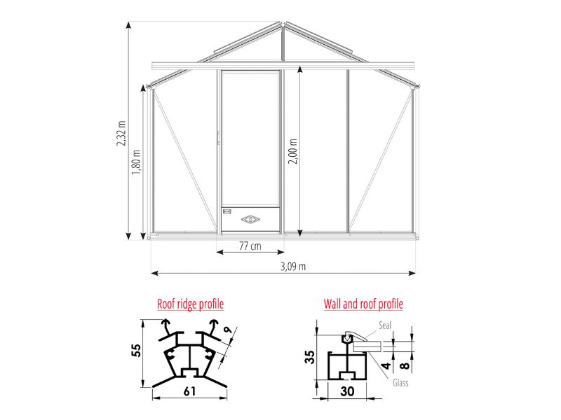 Luxia Lean-to — oranjerie adosată din aluminiu și sticlă securizată, LAMS