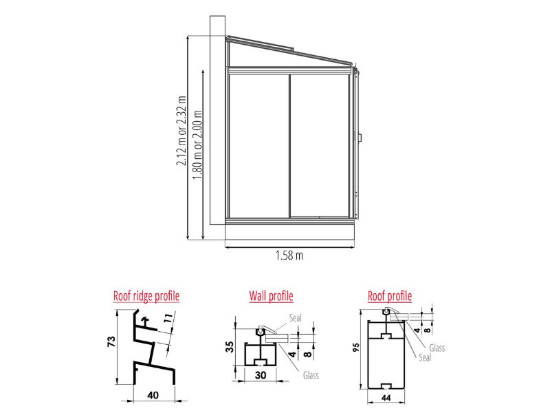 Luxia Lean-to — oranjerie adosată din aluminiu și sticlă securizată, LAMS