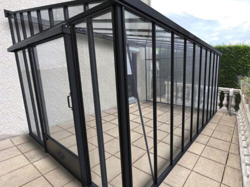 Luxia Lean-to — oranjerie adosată din aluminiu și sticlă securizată, LAMS
